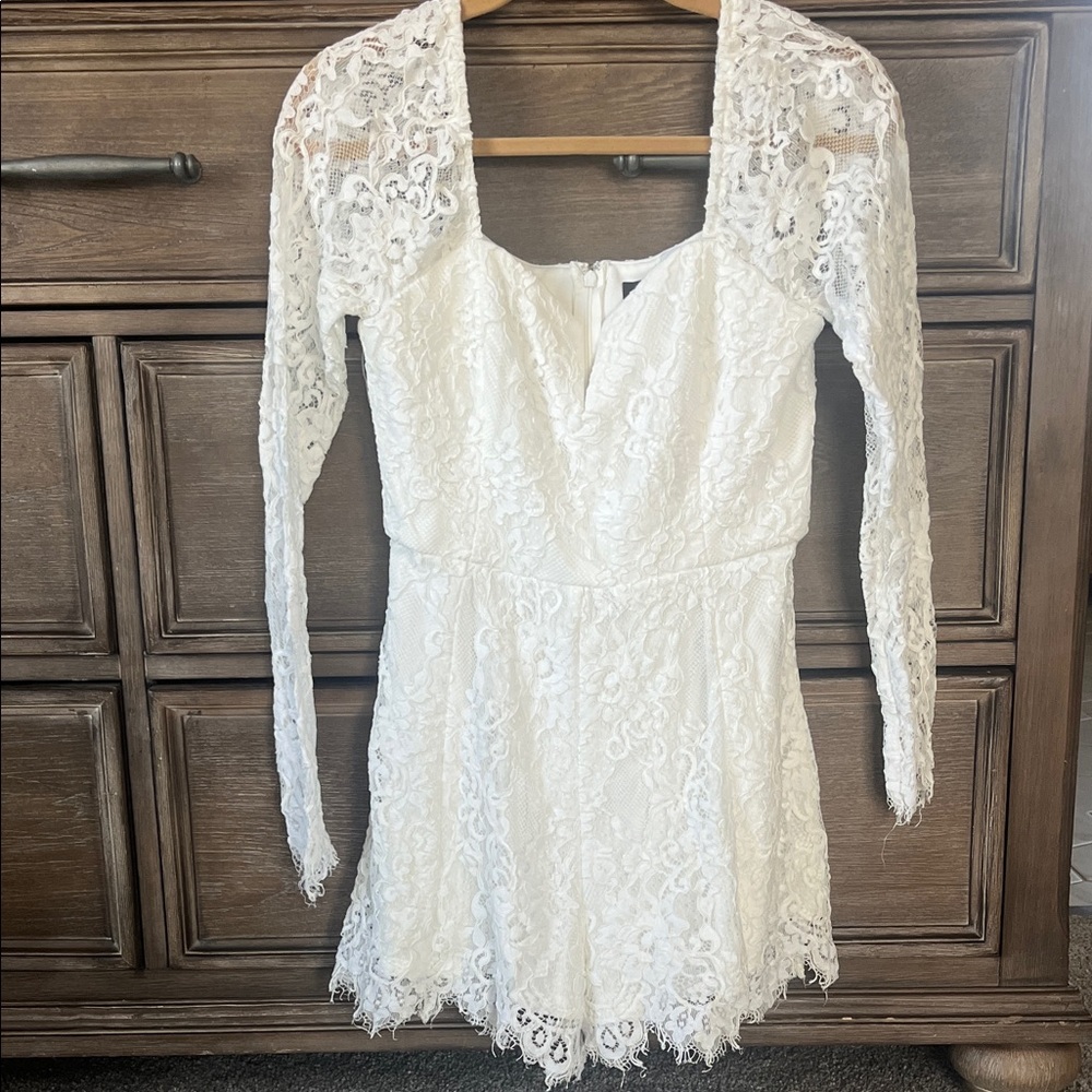 Lulus White Lace Long Sleeve Romper Dress